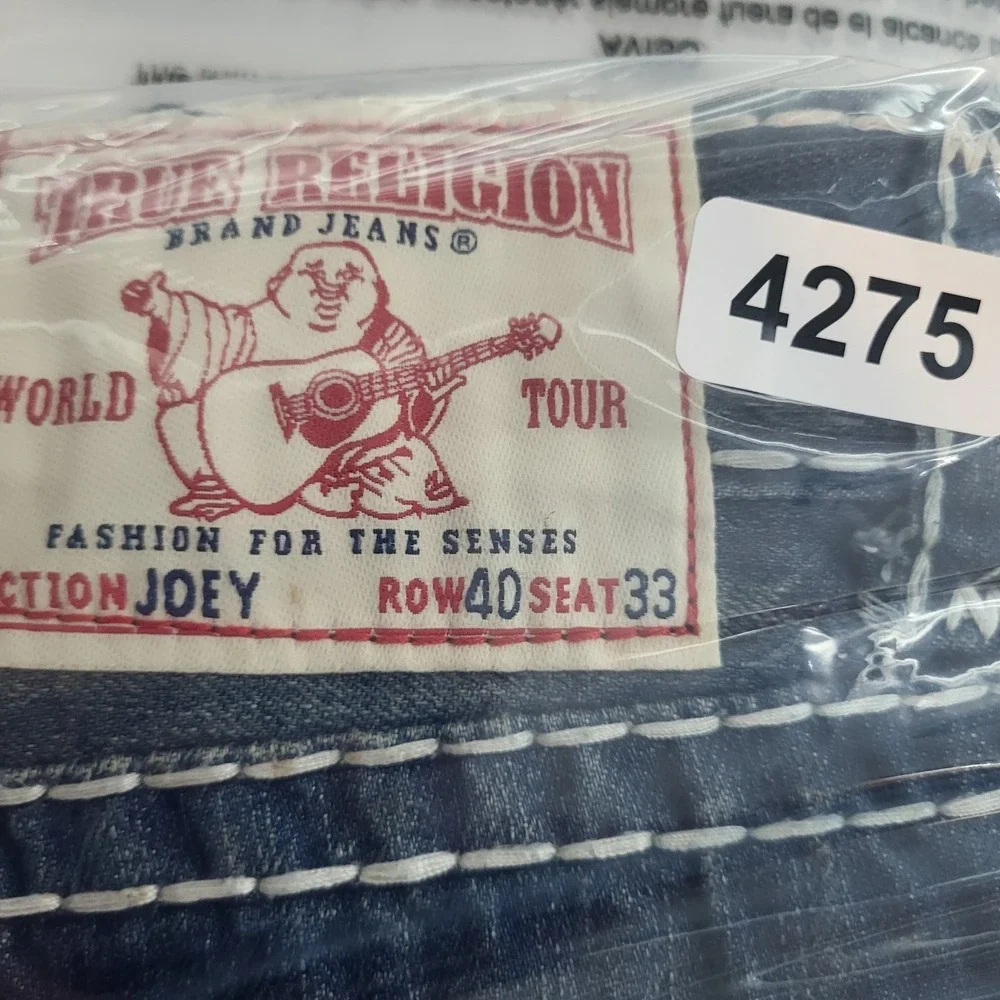 True Religion Joey Super T Flare Men's 36x31 Jeans Dark Wash White Stitch USA